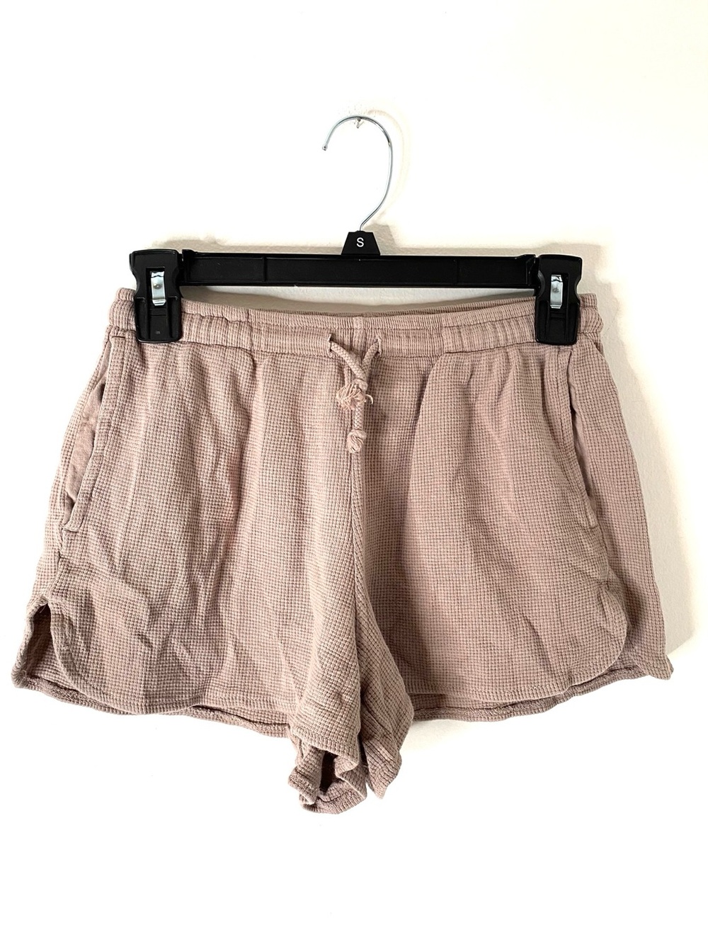 Brandy Melville J. Galt Waffle Knit Lounge Shorts Blush Pink Cotton Drawstring